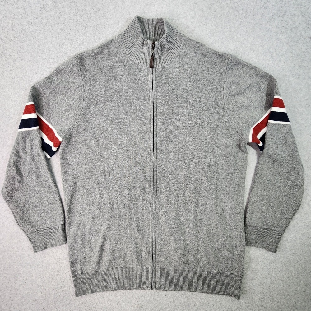 Frederik Anderson Copenhagen Full-Zip Sweater‎ Mens XL Gray Longsleeve Striped